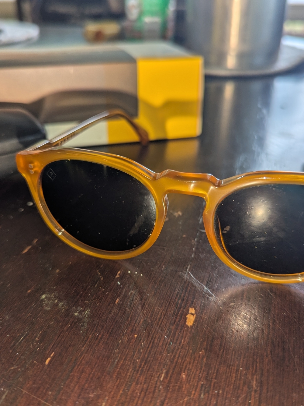 RAEN Amber Tortoise Rounded Acetate Sunglasses with Black Lenses